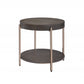 23" Champagne Metal And Dark Oak Manufactured Wood Round Two Tier End Table