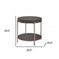 23" Champagne Metal And Dark Oak Manufactured Wood Round Two Tier End Table