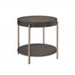 23" Champagne Metal And Dark Oak Manufactured Wood Round Two Tier End Table