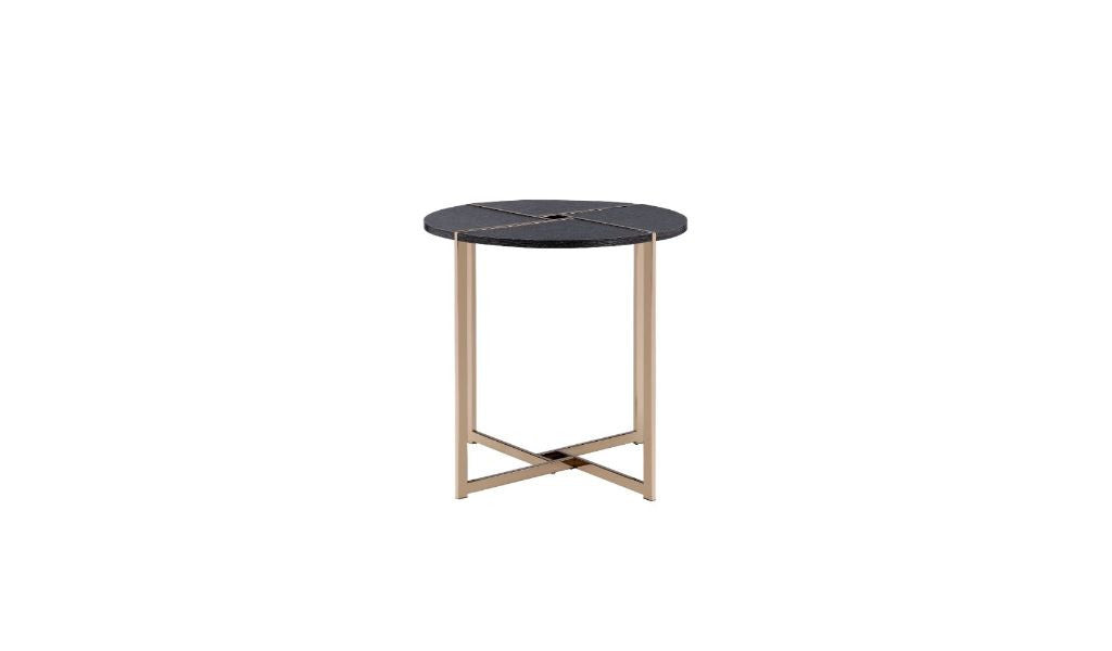 24" Champagne And Black Manufactured Wood And Metal Round End Table