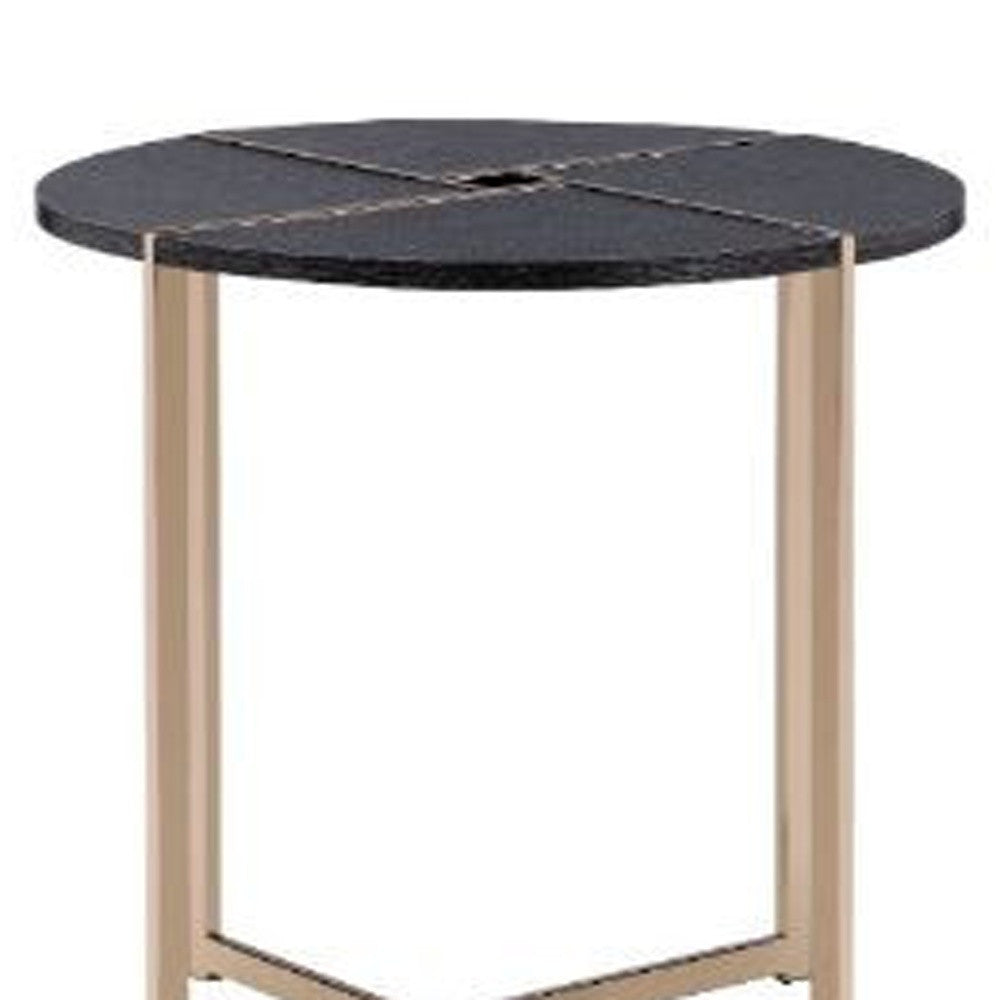 24" Champagne And Black Manufactured Wood And Metal Round End Table