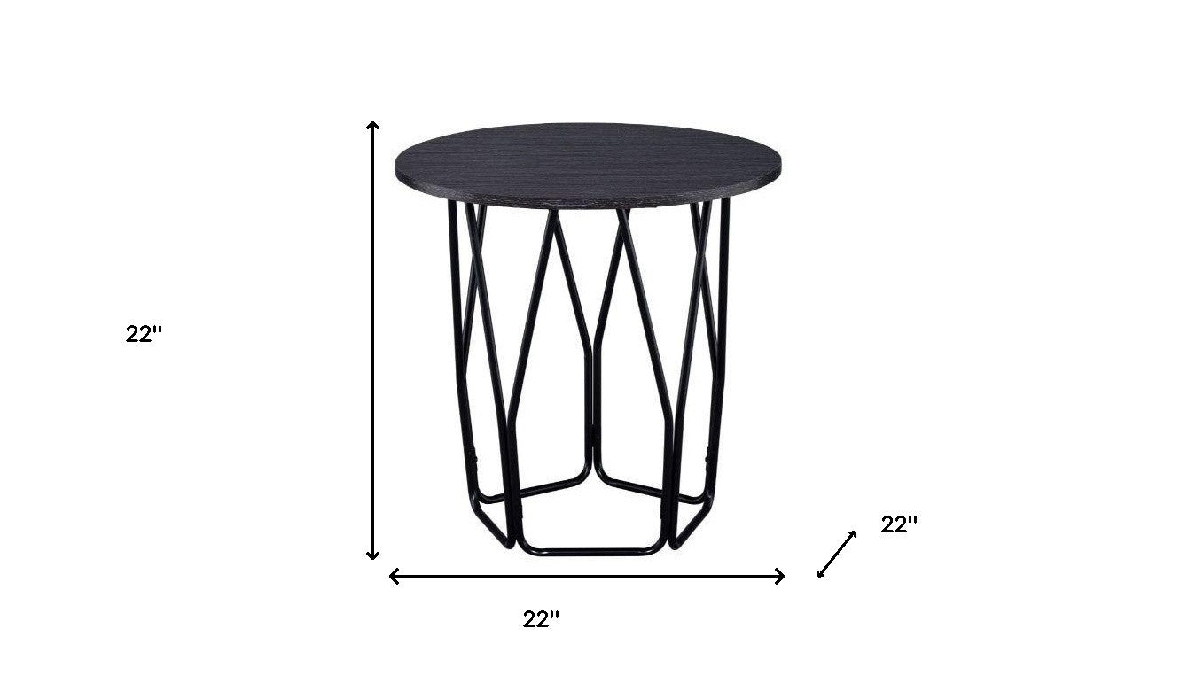 22" Black And Espresso Manufactured Wood And Metal Round End Table