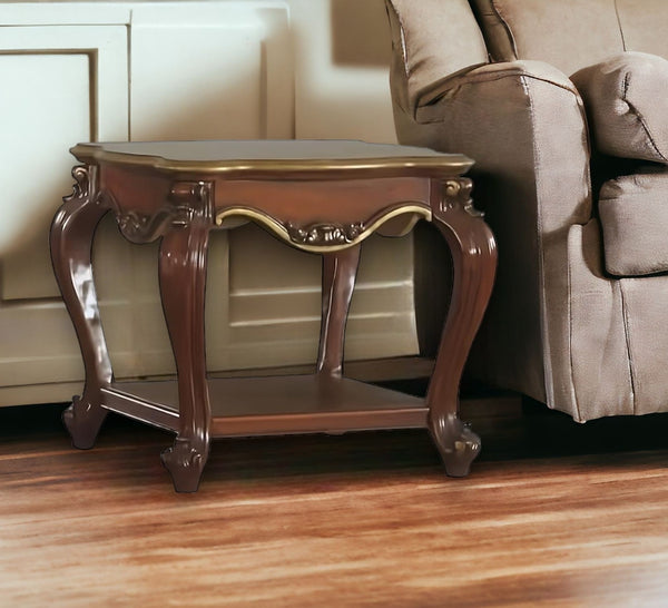 24 Oak Solid Wood Square End Table With Shelf