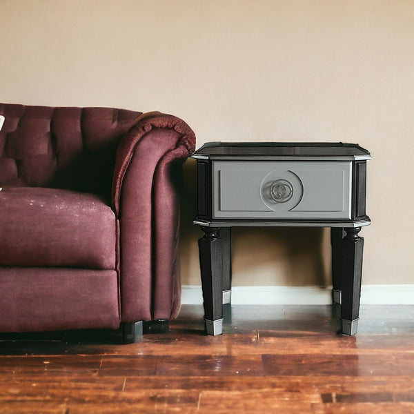 24 Charcoal And Light Gray Manufactured Wood Square End Table