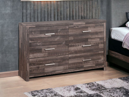 60" Dark Brown Solid and Manufactured Wood Six Drawer Double Dresser