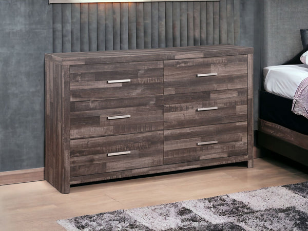 60 Dark Brown Solid and Manufactured Wood Six Drawer Double Dresser