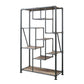 75" Antique Oak And Gray Metal Eight Tier Industrial Bookcase