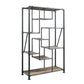 75" Antique Oak And Gray Metal Eight Tier Industrial Bookcase