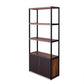 70" Brown and Black Metal Three Tier Bookcase with Two doors