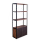 70" Brown and Black Metal Three Tier Bookcase with Two doors