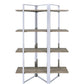 72" Brown and Silver Metal Four Tier Etagere Bookcase