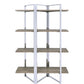 72" Brown and Silver Metal Four Tier Etagere Bookcase