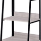 37" Natural and Black Metal Three Tier Ladder Bookcase