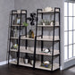 37" Natural and Black Metal Three Tier Ladder Bookcase