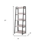 67" Natural and Black Metal Five Tier Ladder Bookcase