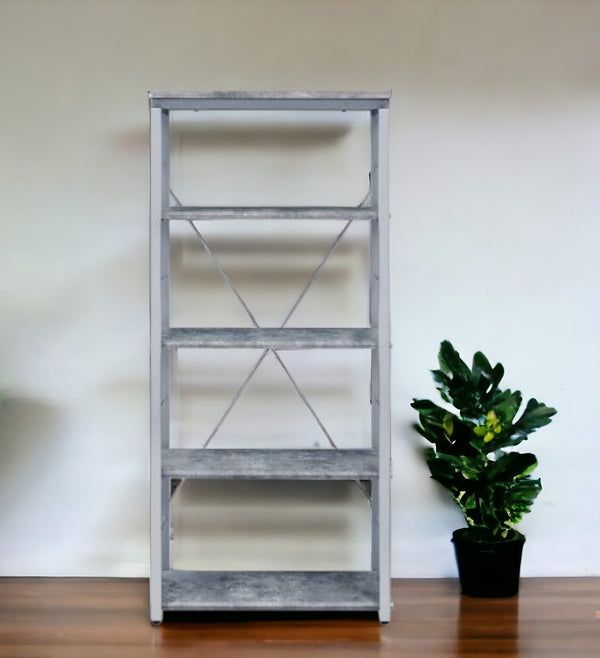 54 Gray and Silver Metal Four Tier Etagere Bookcase