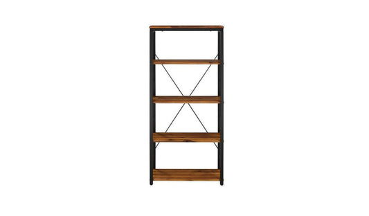 54" Brown and Black Metal Four Tier Etagere Bookcase