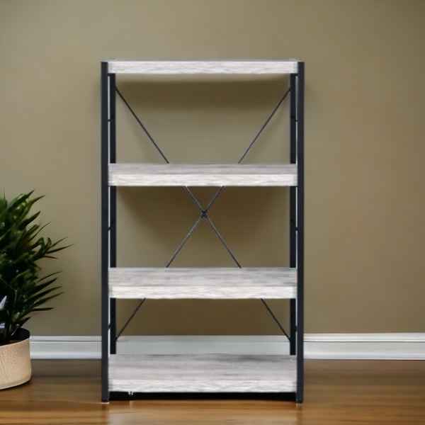 43 Antiqued White Metal Four Tier Etagere Bookcase