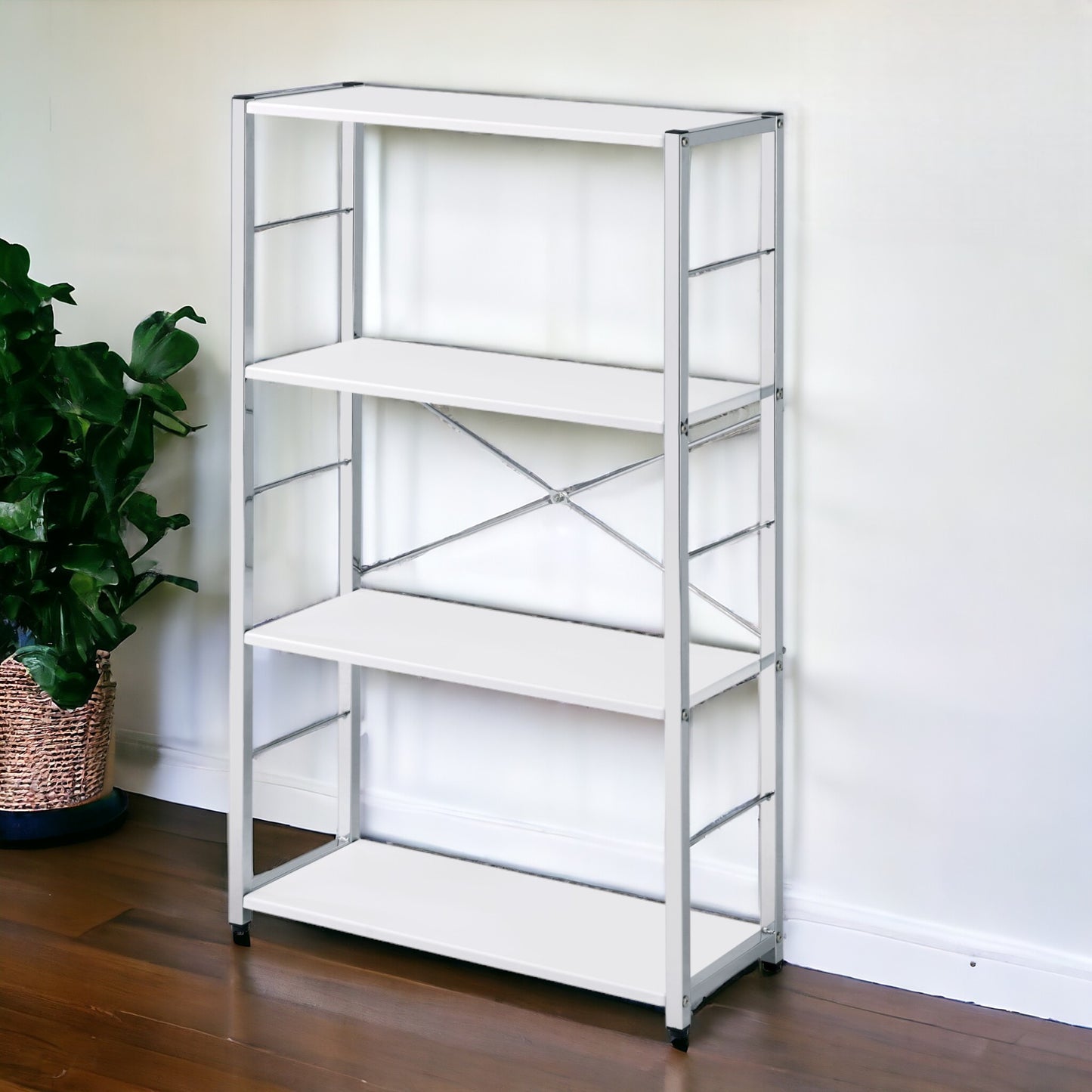 42" White Metal Four Tier Etagere Bookcase