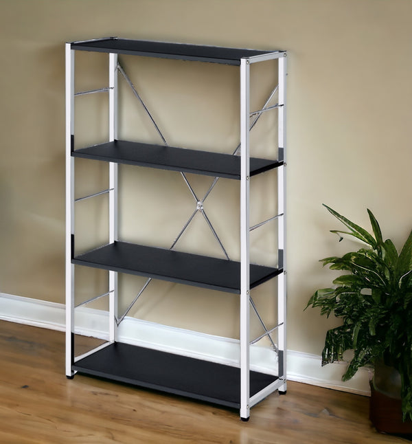 42 Black and Silver Metal Four Tier Etagere Bookcase