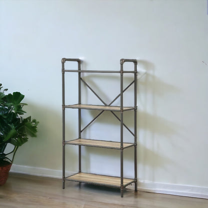 49" Gray Brown Metal Four Tier Etagere Bookcase