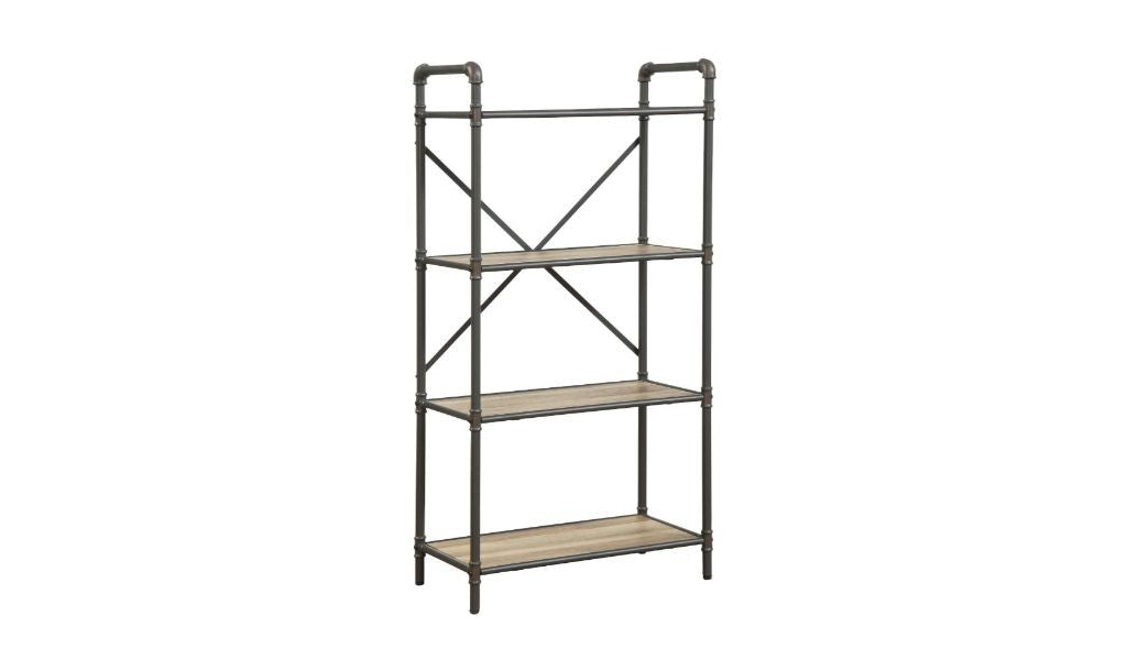 49" Gray Brown Metal Four Tier Etagere Bookcase