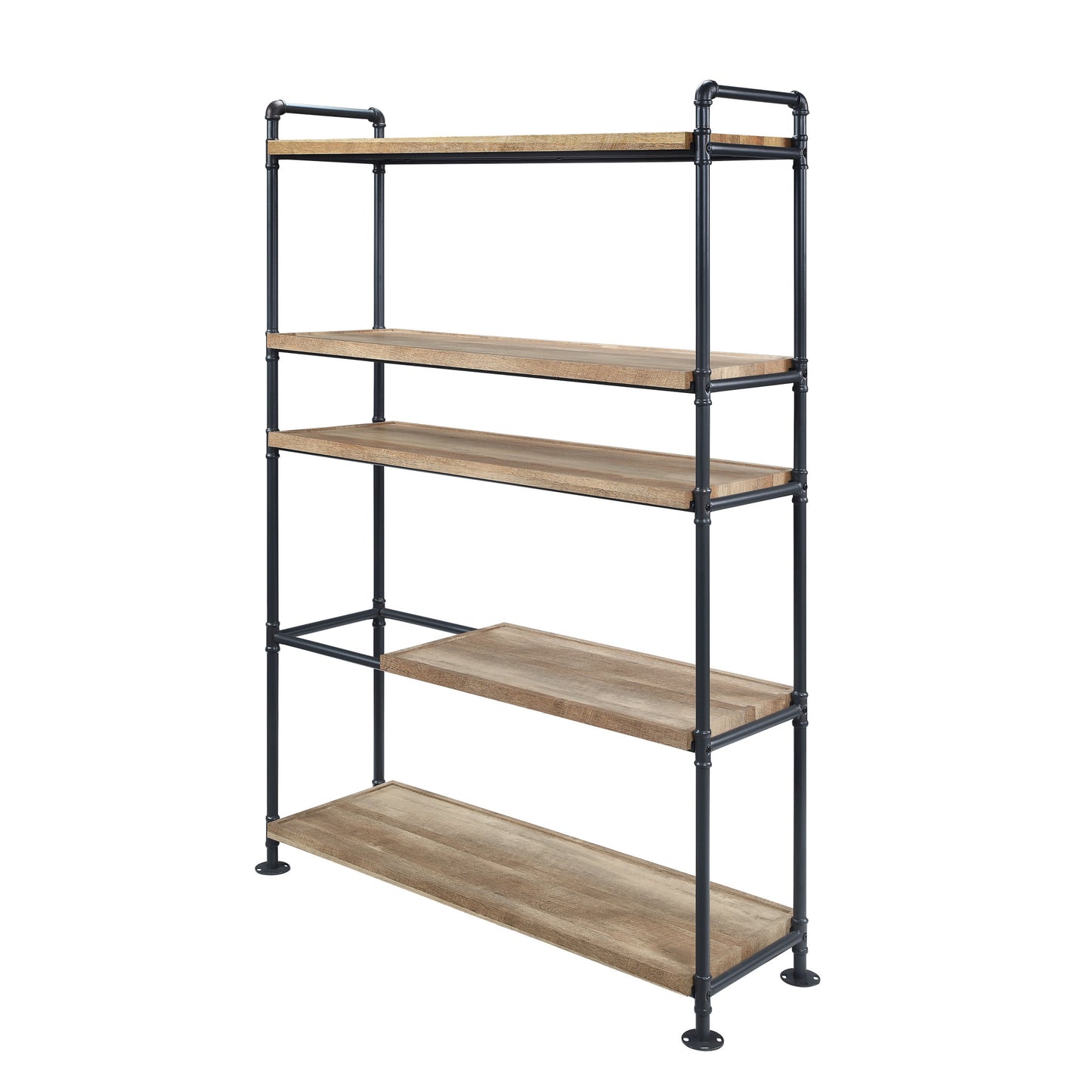 65" Brown and Black Metal Five Tier Etagere Bookcase