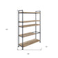 65" Brown and Black Metal Five Tier Etagere Bookcase