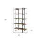 73" Brown and Black Metal Five Tier Etagere Bookcase