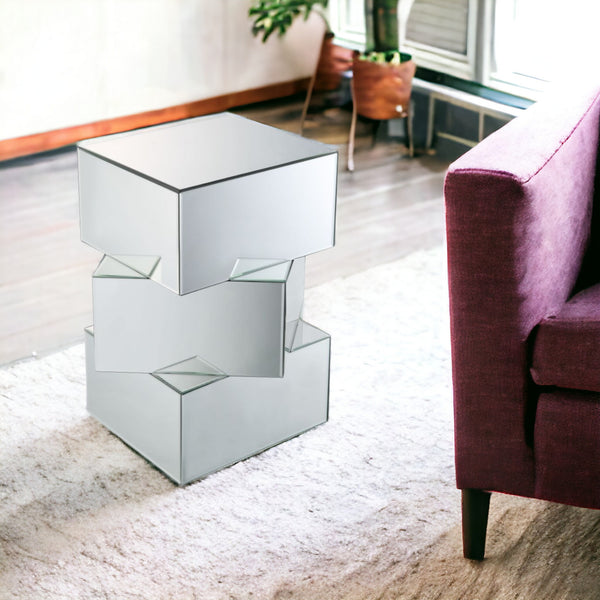 24 Clear Mirrored Square Mirrored End Table