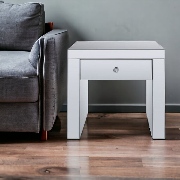 23 Silver Glass Square End Table With Drawer