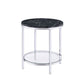 25" Chrome And Black Faux Marble And Metal Round End Table With Shelf