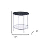 25" Chrome And Black Faux Marble And Metal Round End Table With Shelf