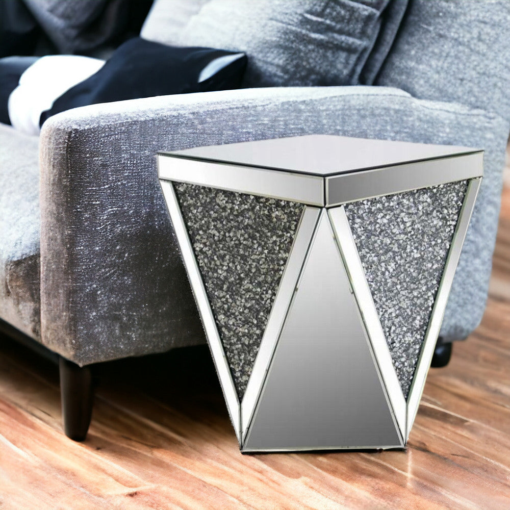 23" Grey And Clear Mirrored Square Mirrored End Table