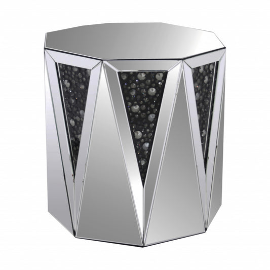 24" Silver And Faux Crystals Octagon Mirrored End Table