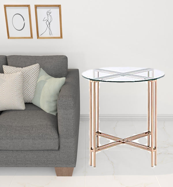 24 Champagne And Clear Glass And Metal Round End Table