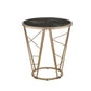 24" Champagne And Black Faux Marble Glass And Metal Round End Table