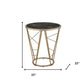 24" Champagne And Black Faux Marble Glass And Metal Round End Table