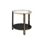 24" Champagne And Clear Glass And Metal Round End Table With Shelf