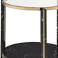 24" Champagne And Clear Glass And Metal Round End Table With Shelf