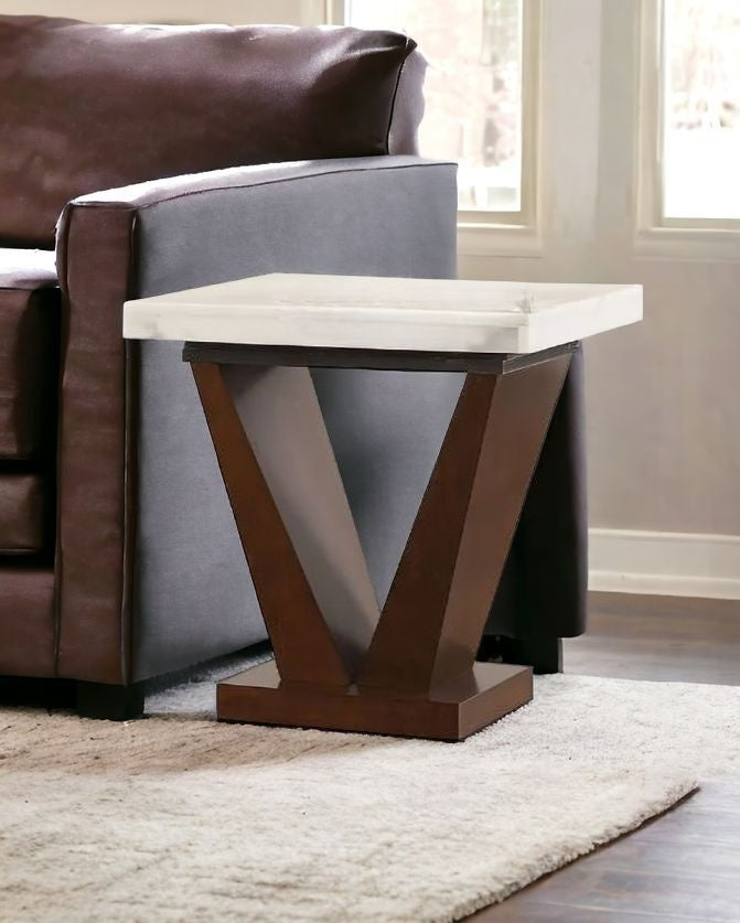 23" Brown And White Marble Square End Table