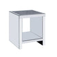 24" Silver And Gray Glass And Mirrored Square End Table With Shelf