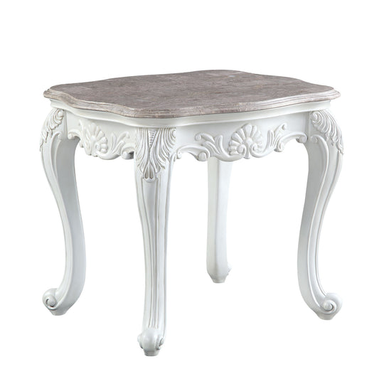 24" White And Marble Marble And Polyresin Rectangular End Table