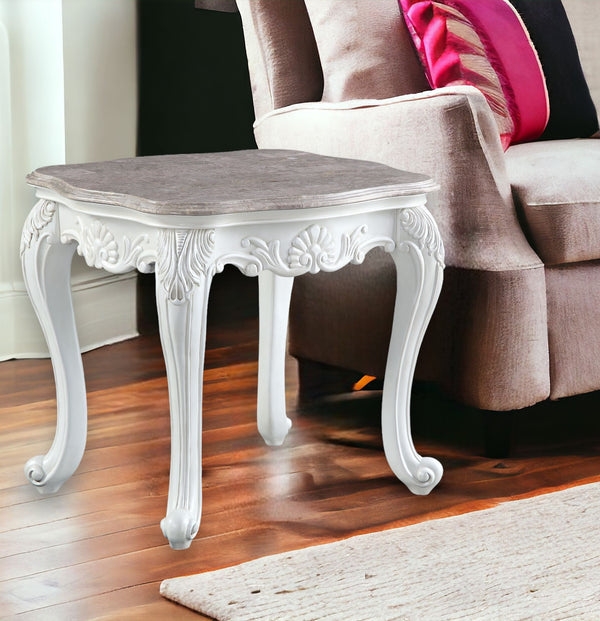 24 White And Marble Marble And Polyresin Rectangular End Table