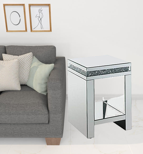 24 Silver Glass Square Mirrored End Table With Shelf