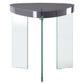 23" Clear And Gray Manufactured Wood And Glass Triangular End Table