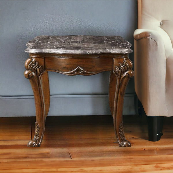 24 Cherry And Brown Marble  Polyresin Rectangular End Table