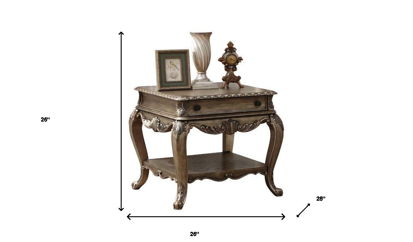 26" Vintage Oak Manufactured Wood And Polyresin Rectangular End Table With Drawer And Shelf