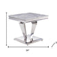 22" Silver And Light Gray Marble Look And Stainless Steel Square End Table