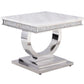 20" Silver And White Marble Look Stainless Steel Square End Table